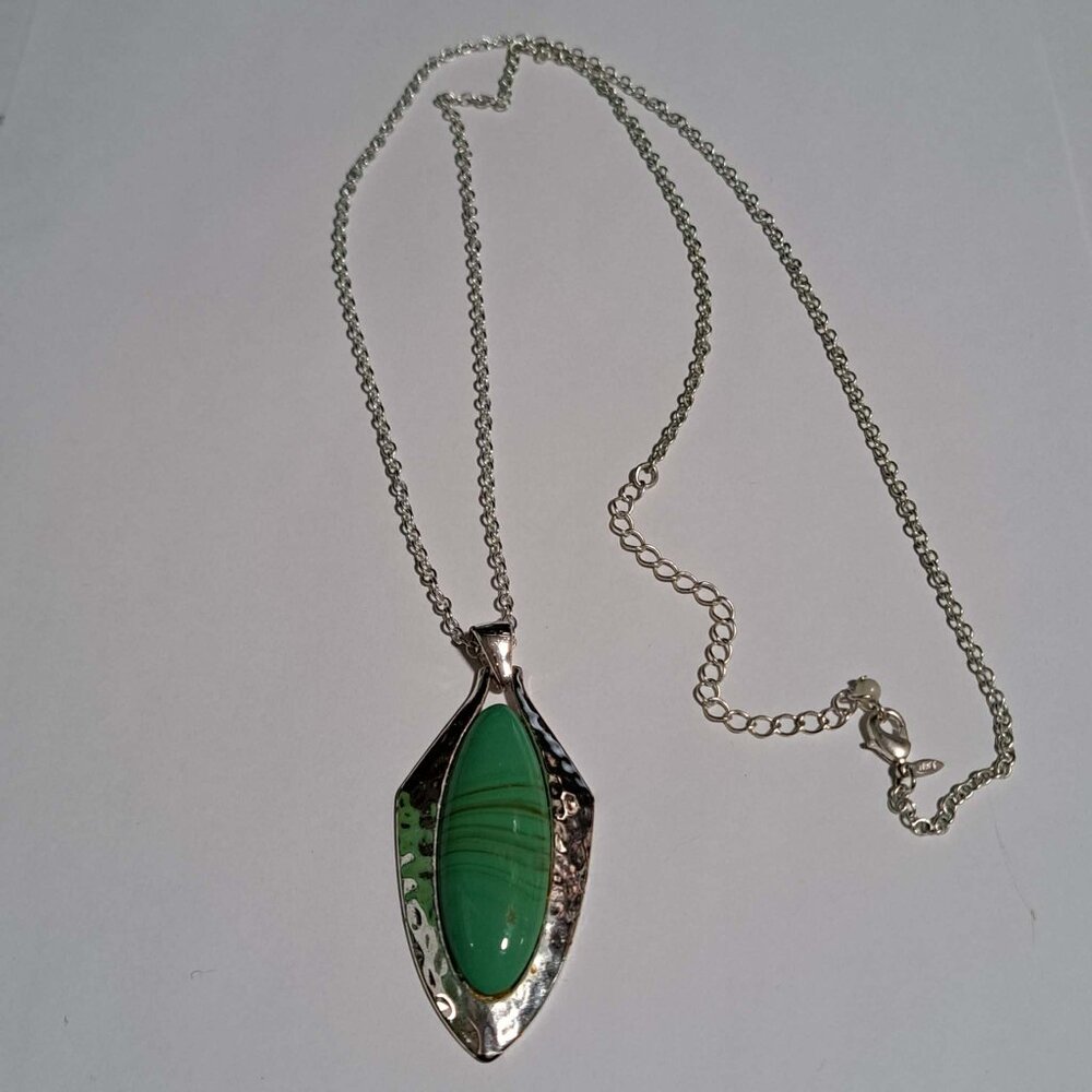 silver and turquoise necklace with large oval pendant